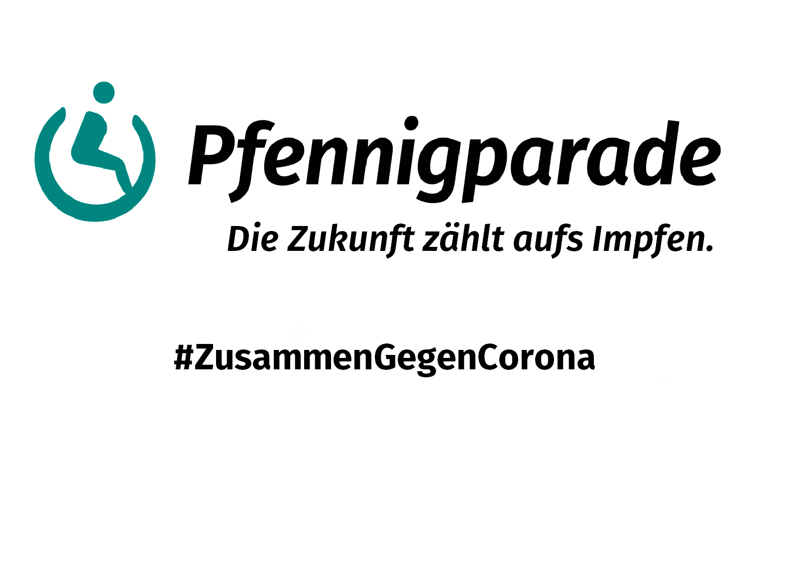 Logo Pfennigparade Die Zukunft zählt aufs Impfen. # Zusammen Gegen Corona