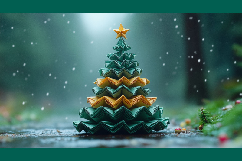 Ein Weihnachtsbaum aus gefaltetem Papier